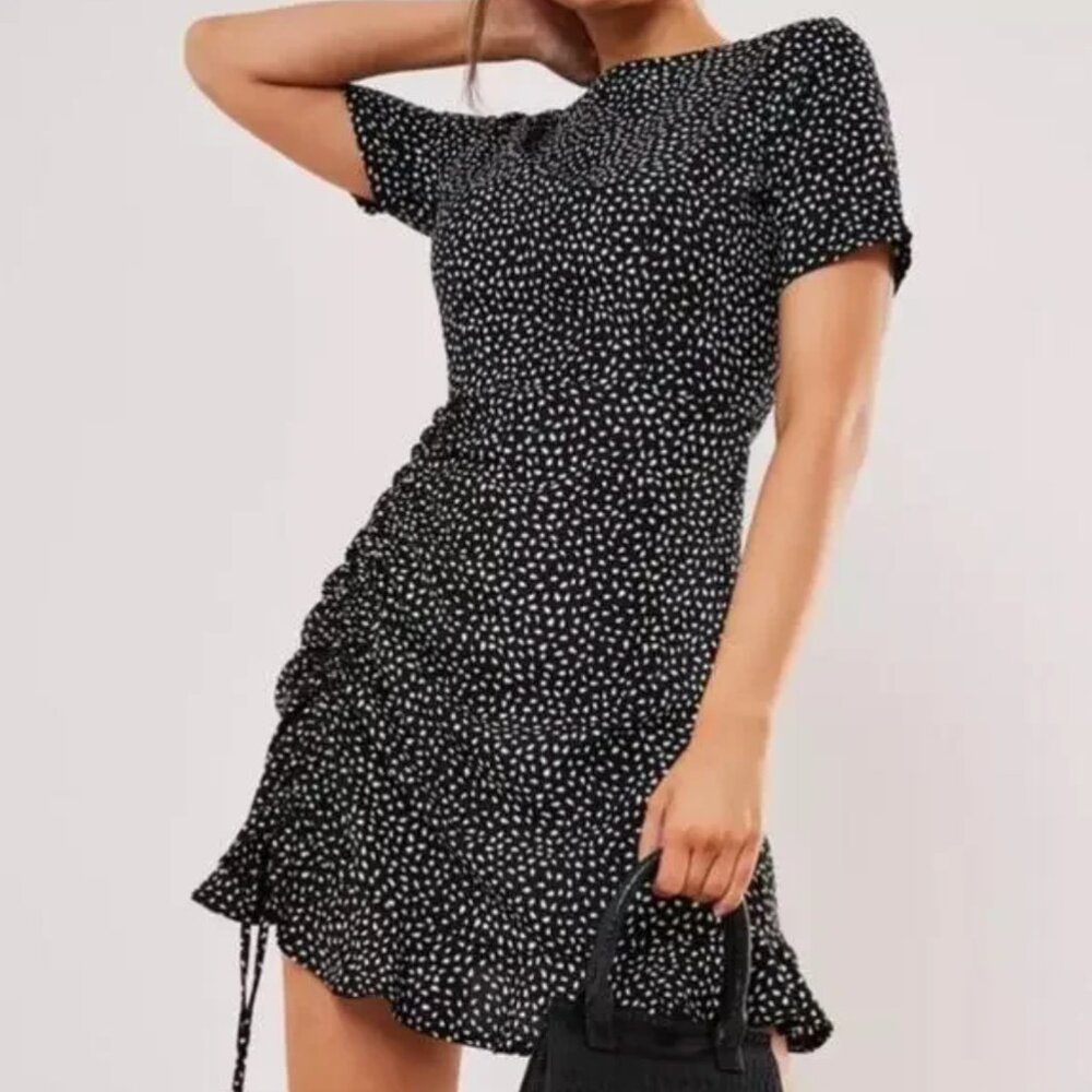 Missguided Black and White Sheath Mini Dress with Bateau Neckline